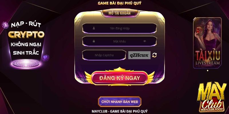 Nhập dữ liệu đăng nhập Mayclub được yêu cầu trên màn hình 